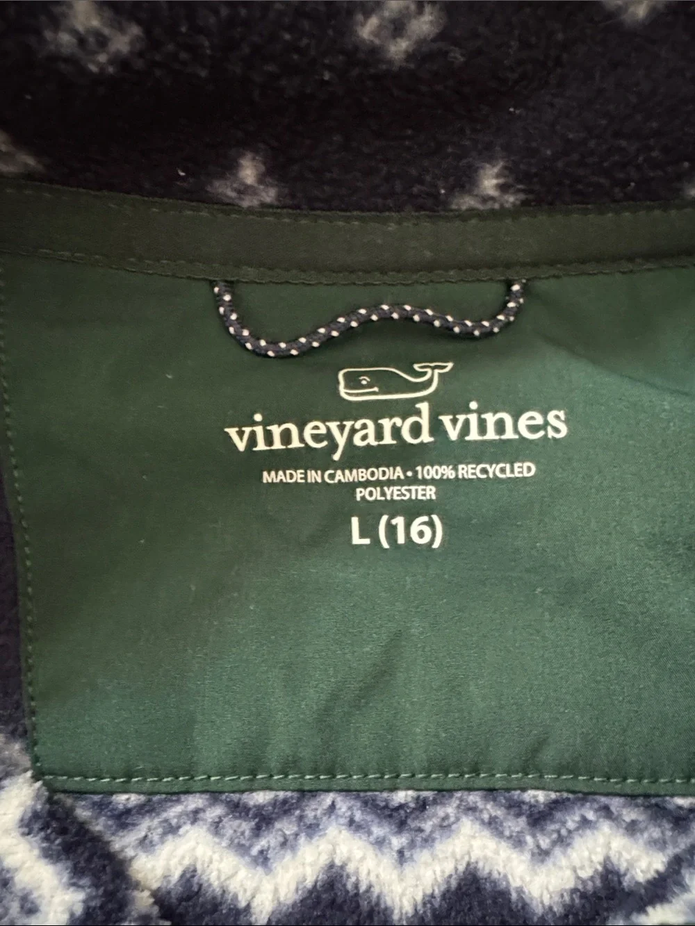 Vineyard Vines Navy Fair Isle Zip-Up Sweater with Green Trim